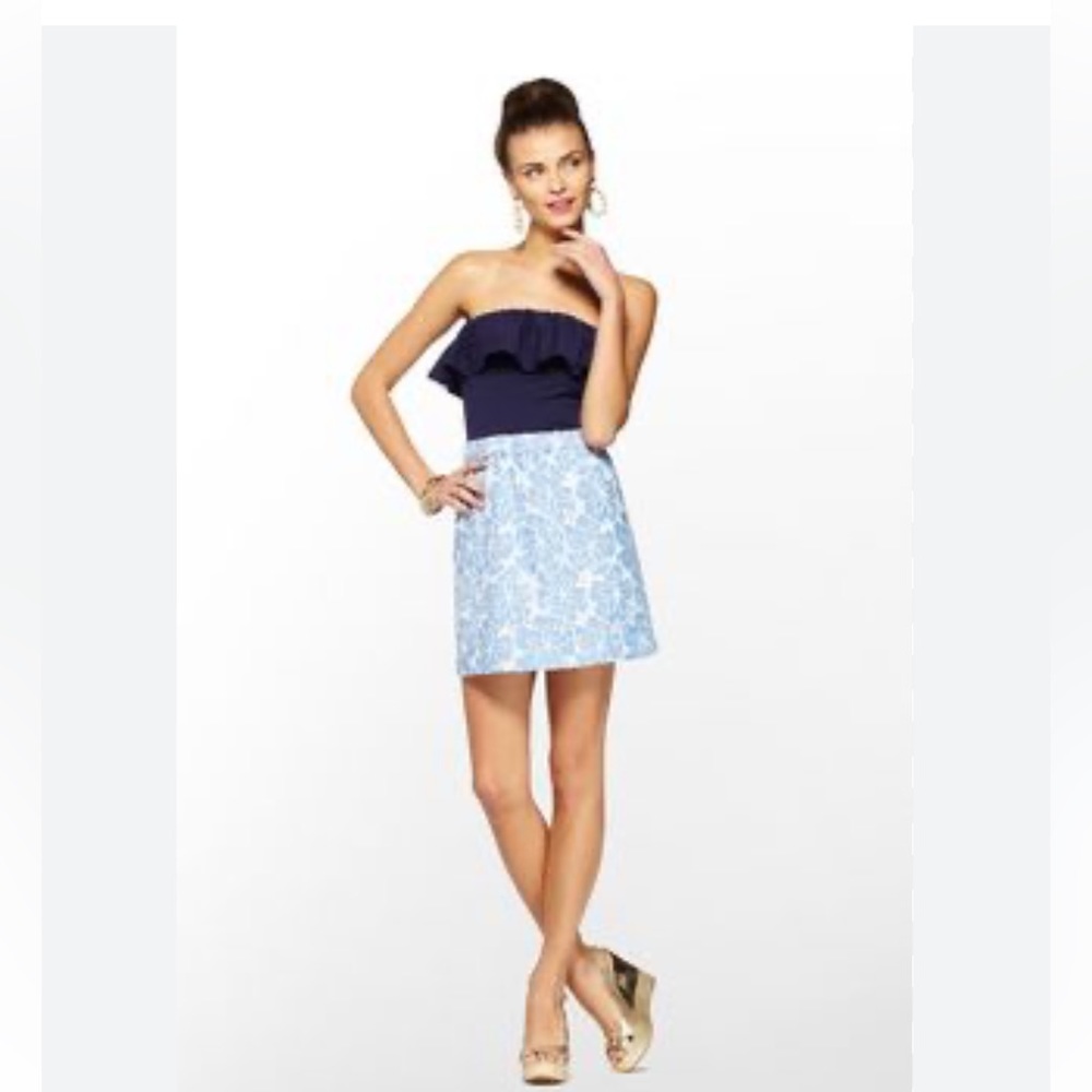 Lilly Pulitzer Blue Strapless Athens Tide Eyelet Dress Sz. M‎